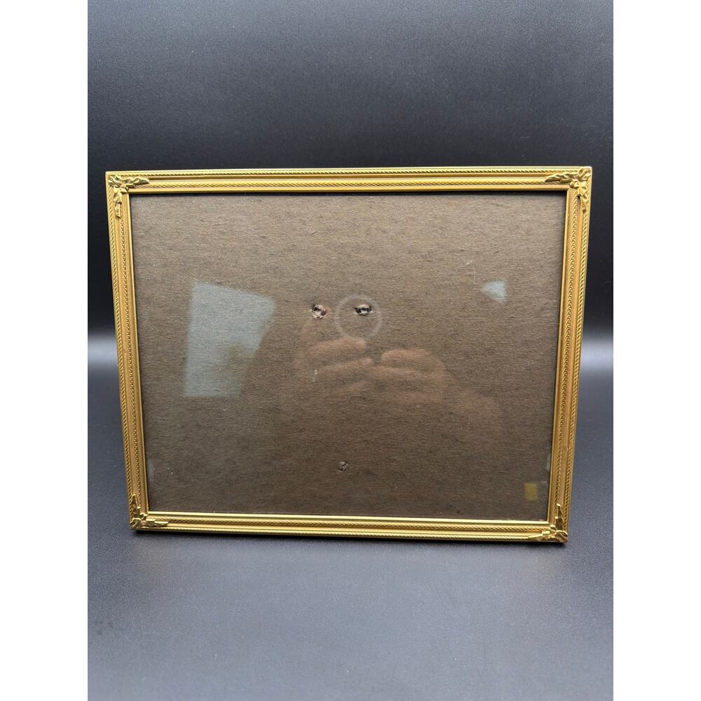Vintage Hollywood Regency Brass Photo Frame Ornate Gold Easel Tabletop Display